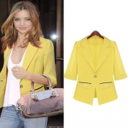 Fashion Pure Color One Buton Half Sleeve Chiffon Blazer Coat