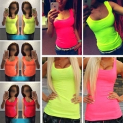 Mode Süße Candy-Farben U-Ausschnitt-Rüschen-Tanktops