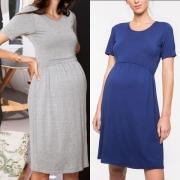 Fashion Solid Color Short Sleeve Round Neck Maternity Dress