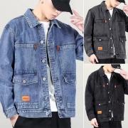 Vintage retro-tvättad jeansjacka för män（Storlek Run Small）