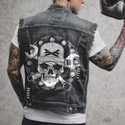 Punk Style Skull Printed Ärmlös jeansjacka för män