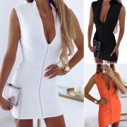 Sexig enfärgad ärmless Bodycon-klänning med dragkedja