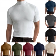 Enfärgad kortärmad skjorta med Mock Neck för män.
