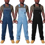 Street Fashion Old Wash Dragkedja Hängselbyxor – Denim Jumpsuit för män
