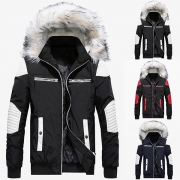 Modekappa för män med skarvad huva i långärmad design och varm konstgjord päls