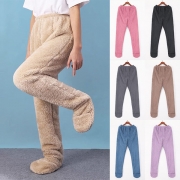 Varm fleecefodrad plyschfotad pyjamas Onesie-byxor för vuxna