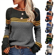 Mode kontrastfärgad rundhalsad långärmad tröja