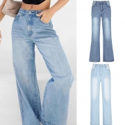 Street Fashion Mellanhög vidbens gammaltvättade jeans