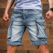 Street Fashion Jeansshorts för män med stora sidofickor i gammal tvätt