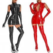 Modernt konstläder PU tredelat set för Cosplay med Bodycon klänning, handskar och strumpor