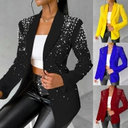 Mode Bling-bling Perlenkragen Langarmblazer