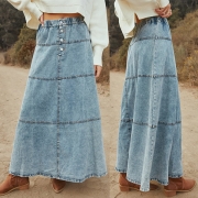 Jeanskjol med knappar fram och resår i midjan, i vintage-tvättad stil