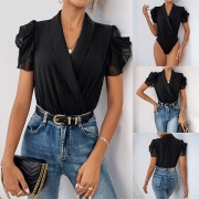 Modes Långärmad V-ringad Gas Split Puff Bodysuit