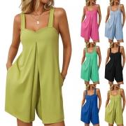 Mode Älskling Halsringning Sidofickor Ryggficka Cami Byxdress