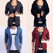 Fashion Solid Color Long Sleeve Hooded Men's Sweatshirt Coat