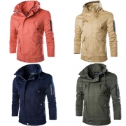 Fashion Solid Color Long Sleeve Stand Collar Slim Fit Men's Jacket