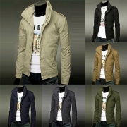 Fashion Solid Color Stand Collar Long Sleeve Slim Fit Men's Jacket
