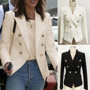 OL Style Solid Color Lapel Long Sleeve Double-breasted Irregular Hemline Blazer