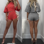 Sexig enfärgad snörad crop top + högmidjade shorts i tvådelat set
