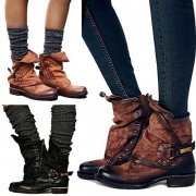 Retro stil rundtåad plattklackade Sido-dragkedja Booties