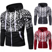Fashion Contrast Coolor Printed Long Sleeve Hooded Men's Sweatshirt Coat