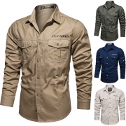 Mode enfärgad långärmad herrskjorta med POLO-krage