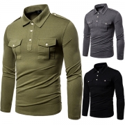 Enfärgad långärmad T-shirt med POLO-krage för män