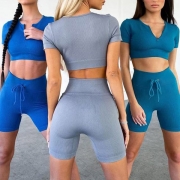 Sexig kort ärm Crop Top + Shorts Sports Set