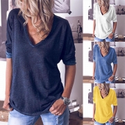 Trendig damt-shirt i enfärgad design – långärmad med V-ringning