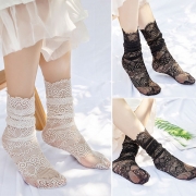 Fashion Solid Color Lace Loose Socks
