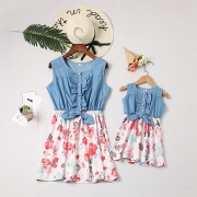 Fashion Printed Spliced Sleeveless Round Neck Parent-child Dress