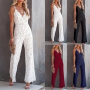 Sexig rygglös V-ringad hög midja Slim Fit Sling Spets Jumpsuit