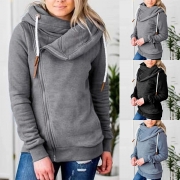 Mode enfärgad långärmad Sweatshirtjacka med sned dragkedja