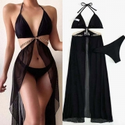 Sexig enfärgad bikinitopp med kedjedetaljer och halterneck, tvådelat set