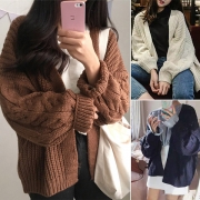Sweet Stylish Leisure Batwing Sleeve Pure Color Oversize Knit Cardigan
