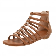 Gladiator Lace Up Sandal with Low Wedge Heel and Peep Toe