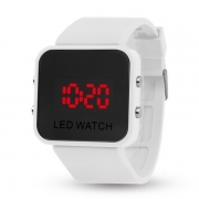 Digital unisex sportklocka med inbyggd spegel och LED-display, vit