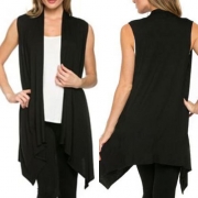 Fashion Solid Color Sleeveless Irregular Hem Cardigan