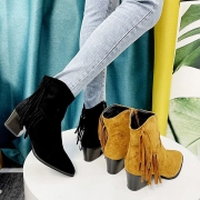 Fashion Round Toe Thick Heel Tassel Knight Boots Booties