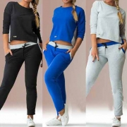 Fashion Contrast Color Long Sleeve Round Neck Sports Suit