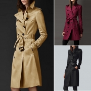 Elegant, enfärgad långärmad trenchcoat med dubbelknäppning (små storlekar)