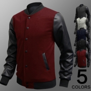 Fashion PU Leather Spliced Long Sleeve Stand Collar Men's Jacket