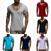 Mode enfärgad kortärmad rund hals för män Casual T-shirt
