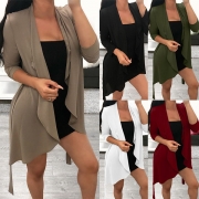 Fashion Solid Color Long Sleeve Irregular Hem Chiffon Cardigan