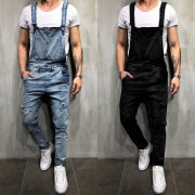 Mode enfärgad Distressed Slim Fit jeansoverall för män