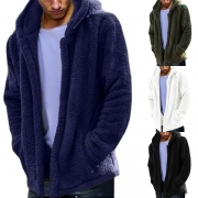Fashion Solid Color Long Sleeve Hooded Men's Plush Coat