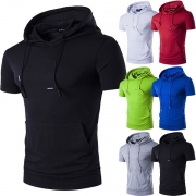 Casual Style Enfärgad Kortärmad Huva för Män T-shirt