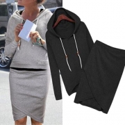 Fashion Long Sleeve Hoodies + Irregular Hem Bust Skirt Two-piece set