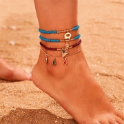 Bohemian Style Colorful Rhinestone Inlaid Beaded Anklet Set 4 pcs/Set