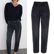 Retro stil hög midja blekta lösa raka jeans